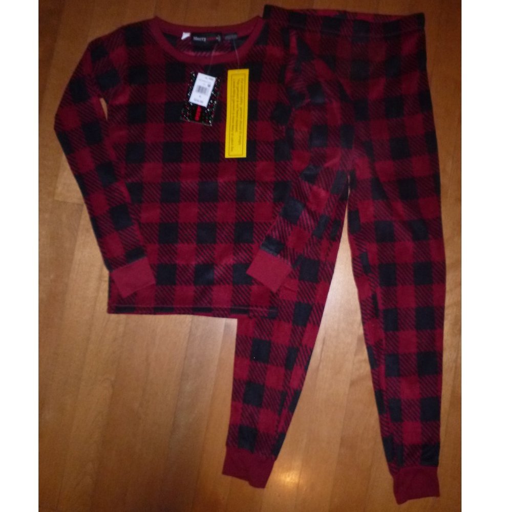 Matching Family Pajamas Baby Toddler Kids Adult-Fleece Maroon Buffalo Check NWT